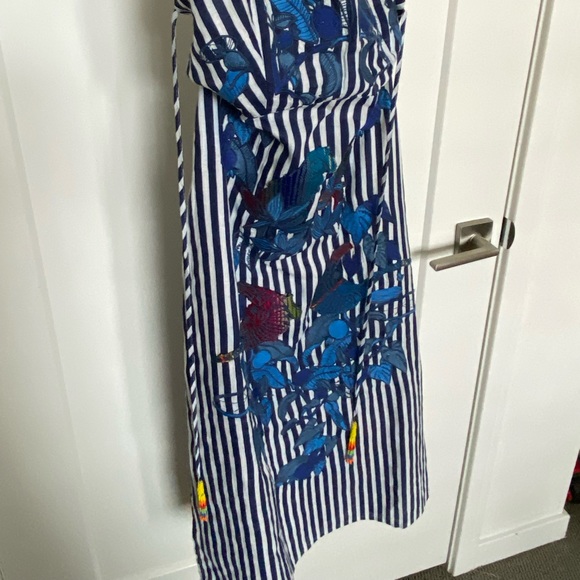 Embroidered Appliqué Farm Rio Striped Midi Dress - Picture 11 of 13